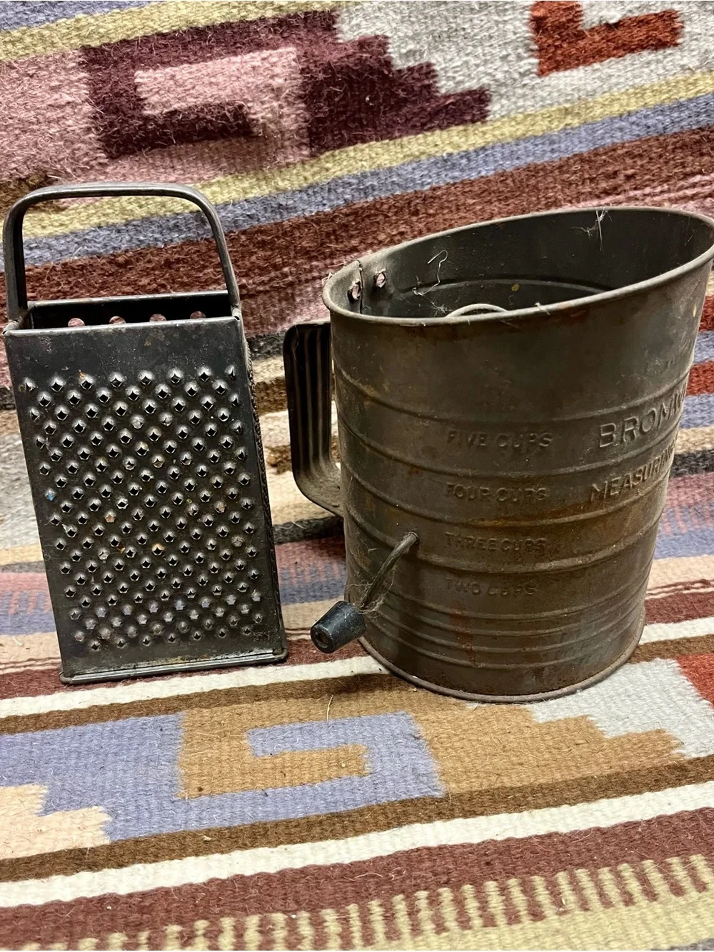 Vintage Metal Flour Sifter and Cheese Grinder
